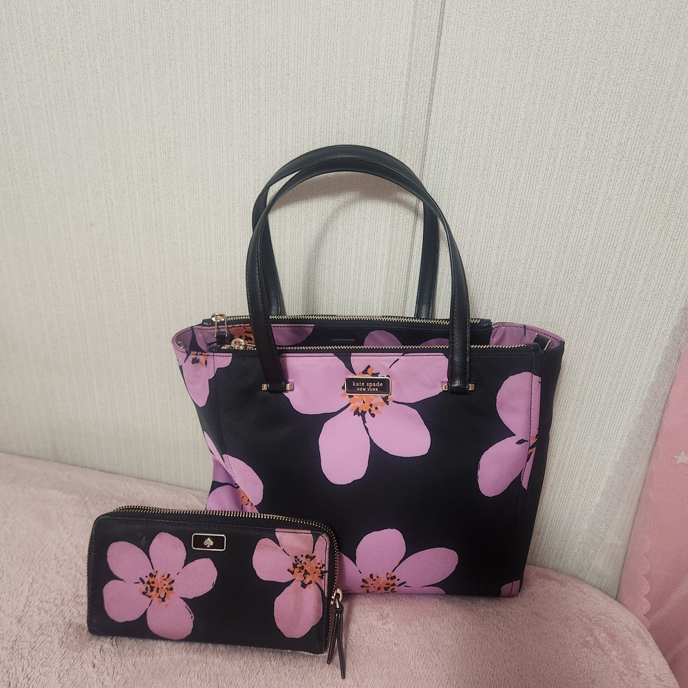 Kate Spade Black Tote with Pink Floral Design